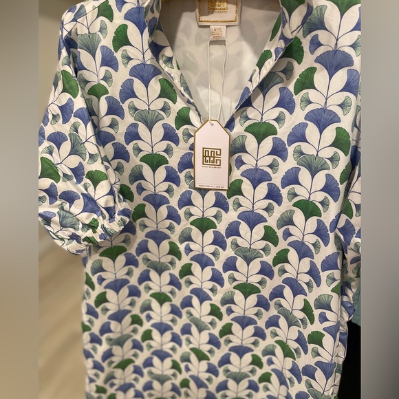 Emily McCarthy Short Sleeve Poppy Dress XXS Maiden Trellis Blue Green Pockets - Picture 2 of 6